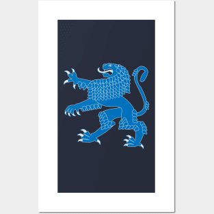 Heraldic Rampant Lion (Blue) Posters and Art